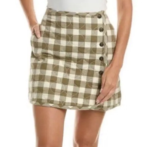 Madewell Green White Gingham Quilted Button Front Wrap Mini Skirt Size 12 - Picture 2 of 13